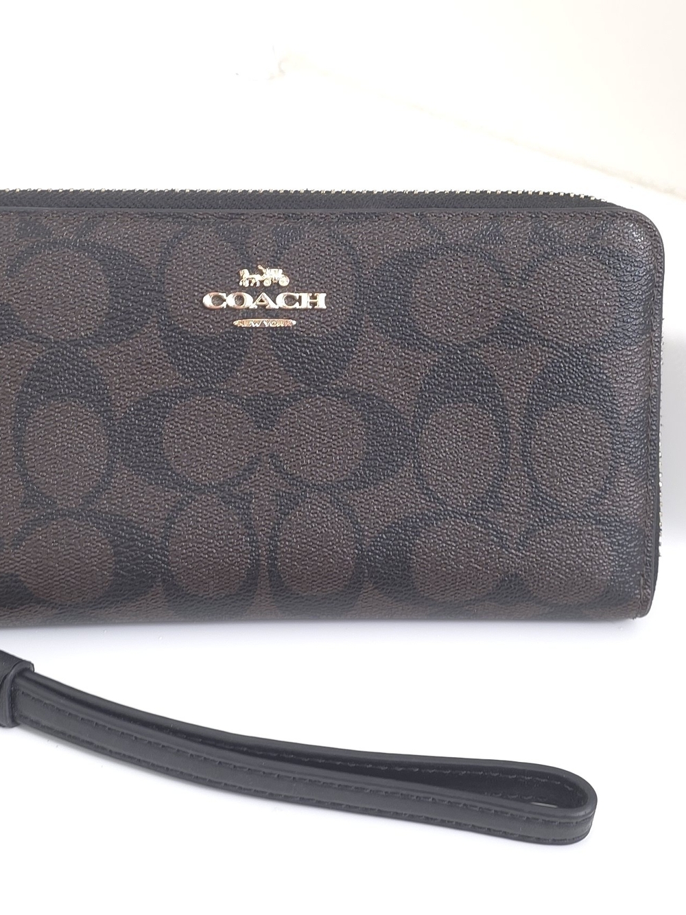 COACH Brown Signature Zip Wallet Wristlet